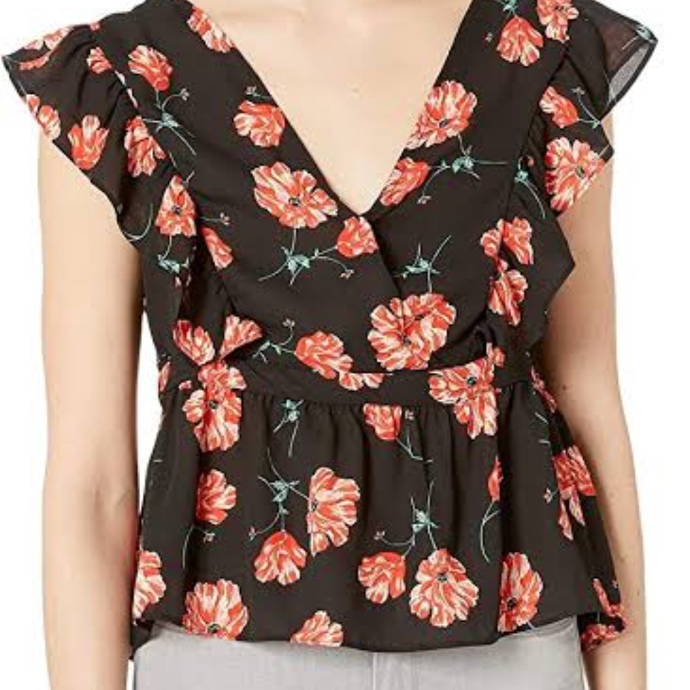 BbDakota Jack  Poppy Love Printed CDC Flutter Sleeve Blouse